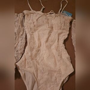 Puff Sleeve Cold-Shoulder Lace Swimsuit